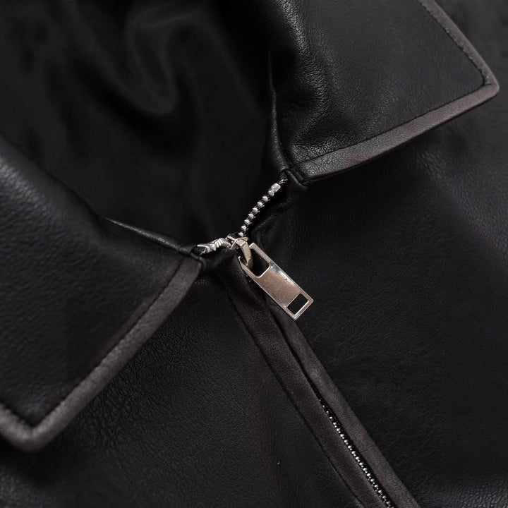 Damen Kurzgeschnittene Lederjacke mit Taschen Drune