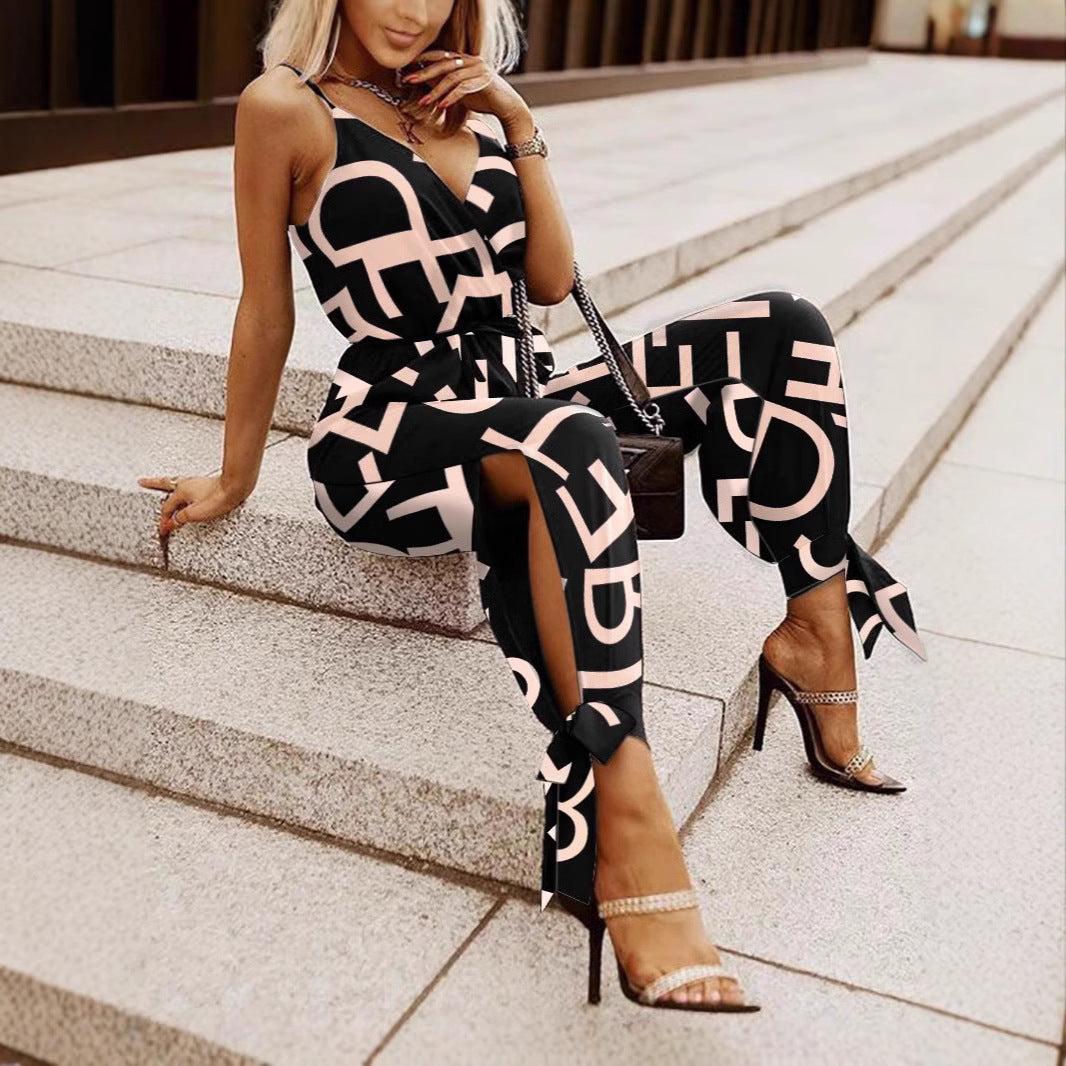 Damen Modischer Jumpsuit mit grafischem Design und figurbetontem Schnitt Drune