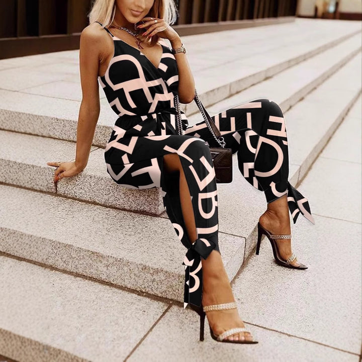 Damen Modischer Jumpsuit mit grafischem Design und figurbetontem Schnitt Drune