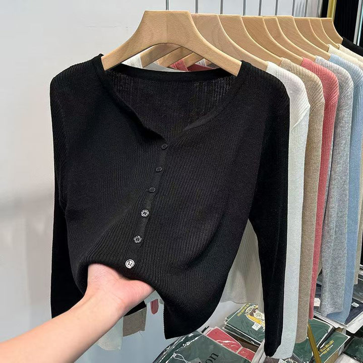 Damen figurbetonte Strickjacke mit elegantem Knopfverschluss und feiner Rippstruktur Drune