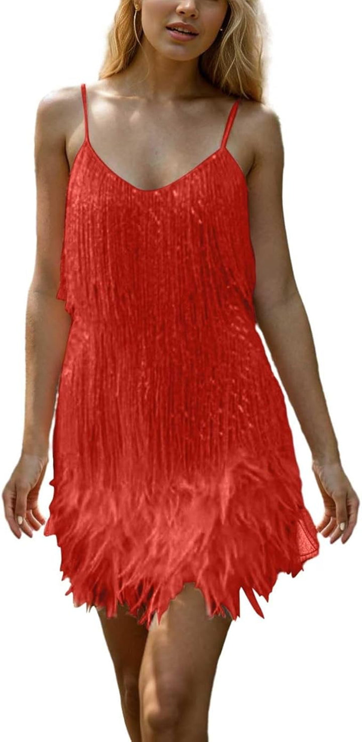 Damen Fransenminikleid mit süßem V-Ausschnitt und verführerischem Design Drune