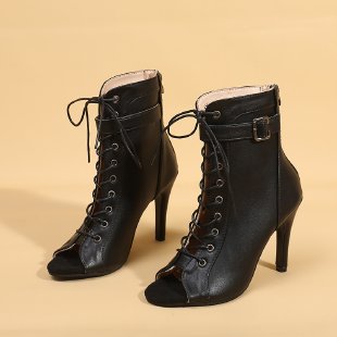 Damen Schnürstiefeletten mit offenem Zehenbereich und hohem Absatz Drune