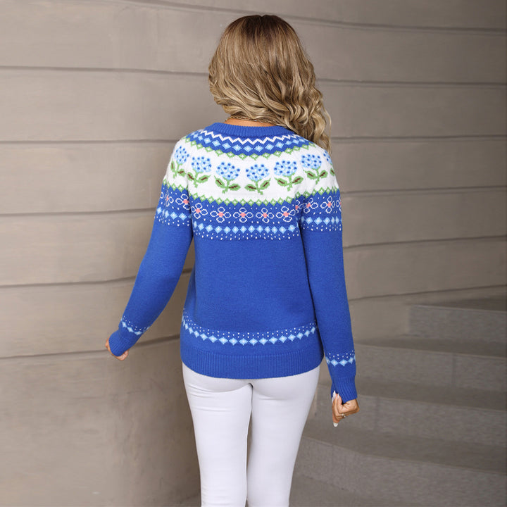 Damen Pullover mit floralen Jacquard-Muster Drune
