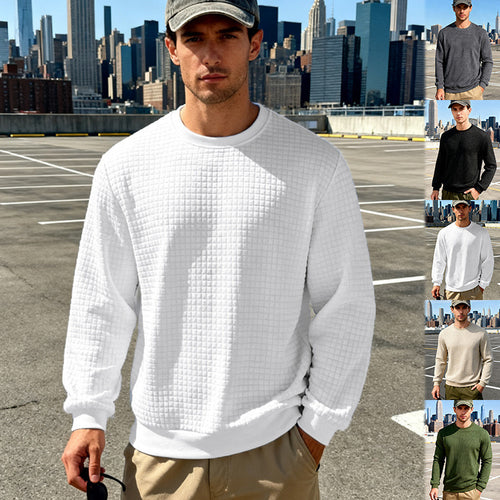 Herren nan strukturiertes Quadrat-Stepppullover mit Rundhals und elastischen Bündchen Drune