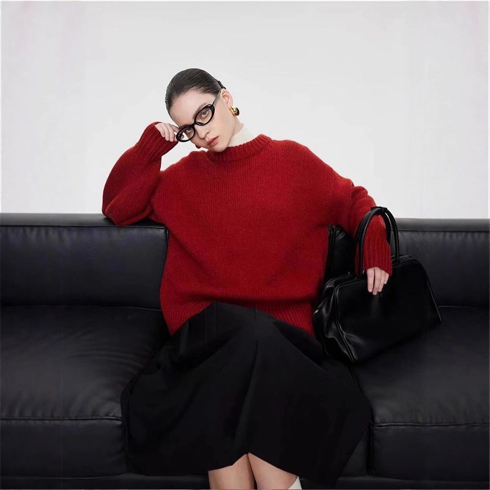 Damen Langärmliger Strickpullover mit hohem Kragen Drune