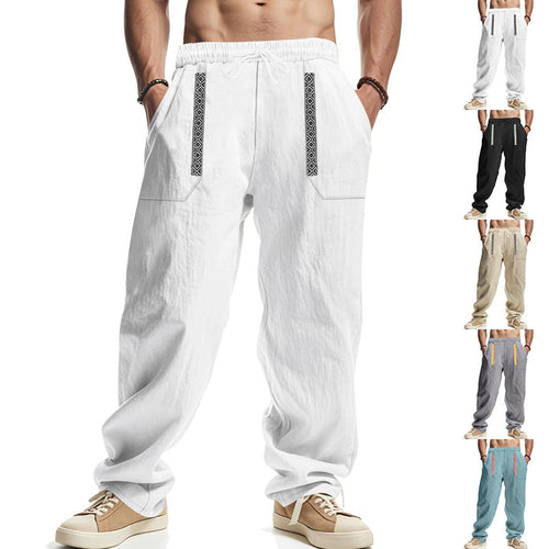 Herren lässige Leinen-Cargohose mit praktischen Seitentaschen und elastischem Bund Drune