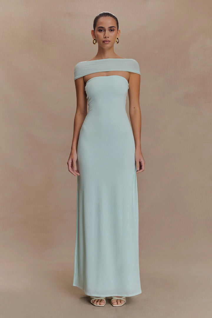 Damen Elegantes bodenlanges Kleid mit schulterfreiem Design Drune