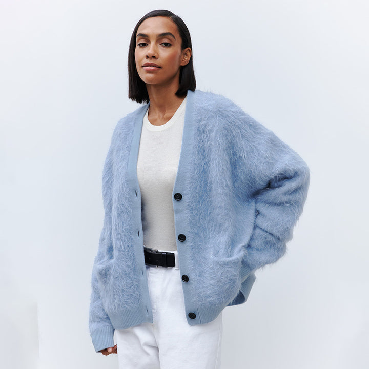 Damen Weicher Cardigan aus Mohair mit Knöpfen Drune