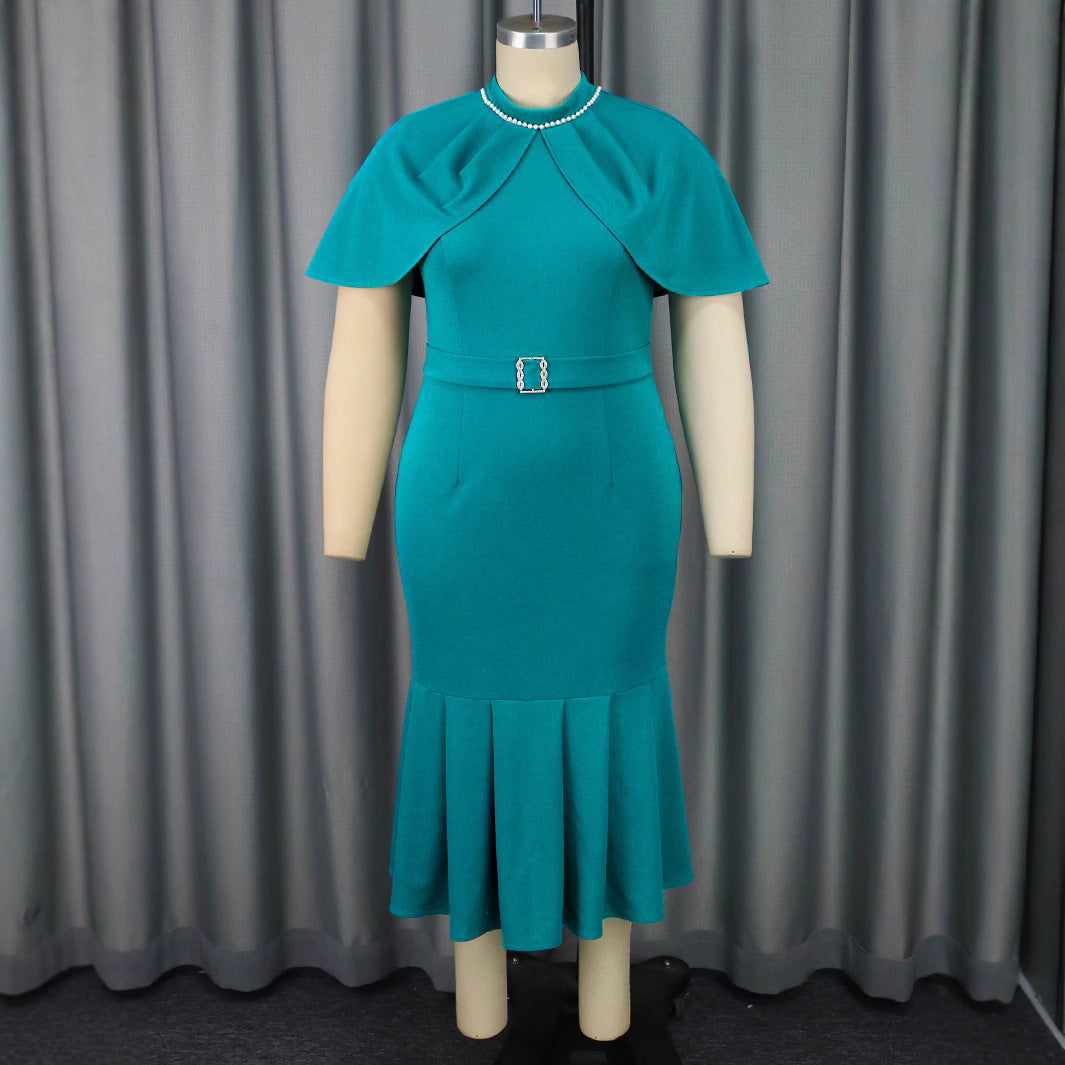 Damen elegantes Abendkleid mit schickem Cape und figurbetonter Silhouette Drune