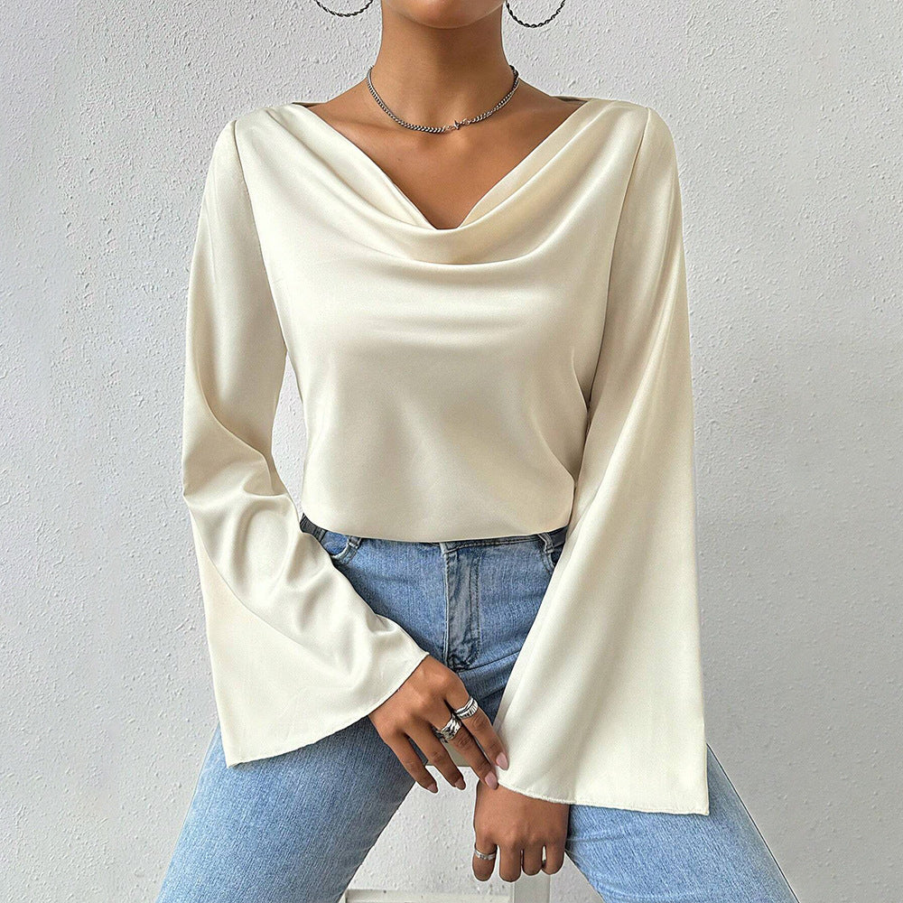 Damen Bluse mit schickem Wasserfallausschnitt und langen Ärmeln Drune