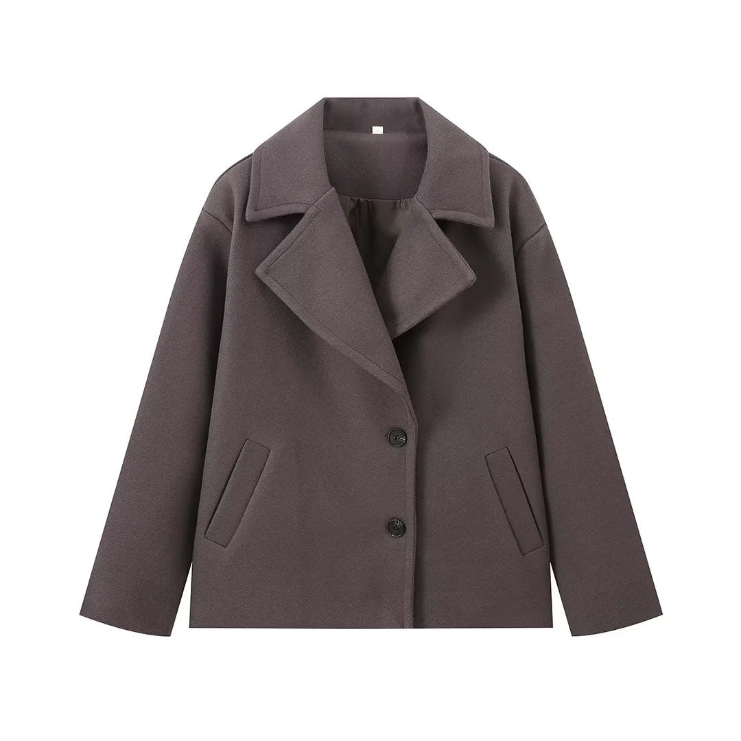 Damen modische Shortjacke mit breitem Revers und Knopfverschluss Drune