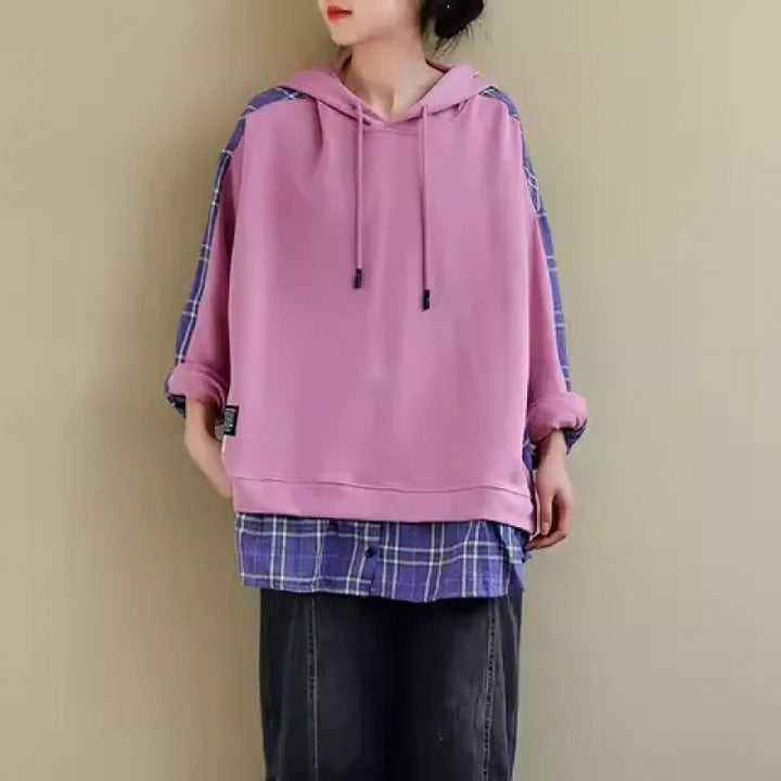 Damen Kapuzenpullover mit lässiger Karo-Applikation und weichem Innenfutter Drune