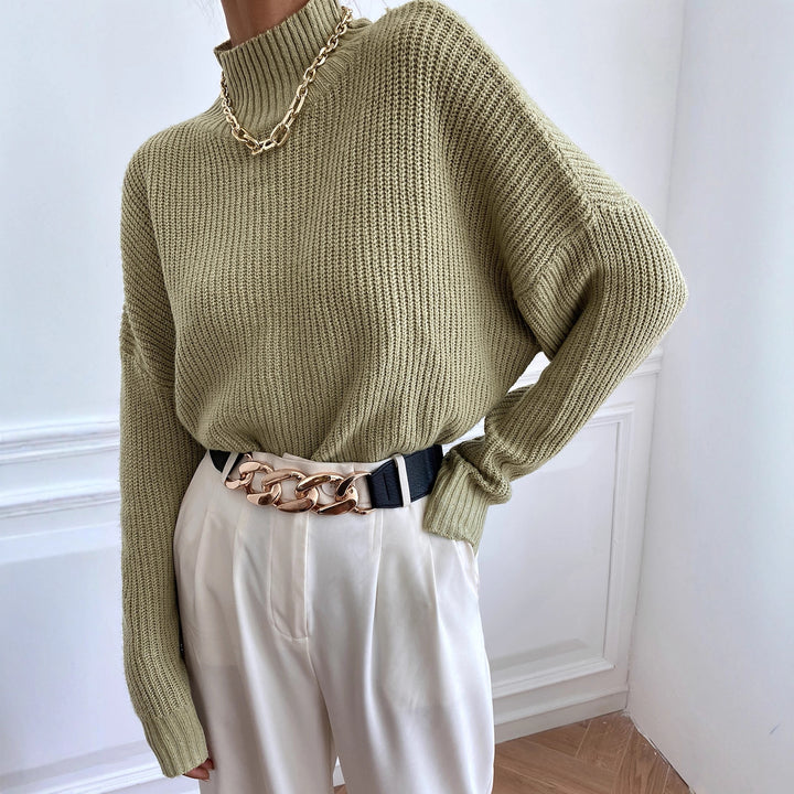 Damen Grober Strickpullover mit Stehkragen und überschnittenen Schultern Drune