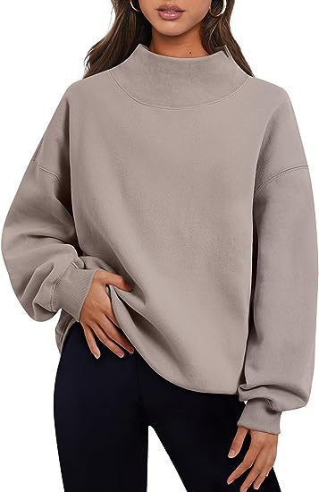 Damen lässiger Sweatpullover mit hohem Kragen und weiten Ärmeln Drune