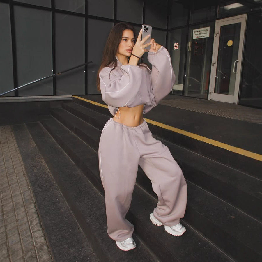 Damen sportliches Oversized Hoodie-Set mit hochschließendem Kragen und Gummizug Drune