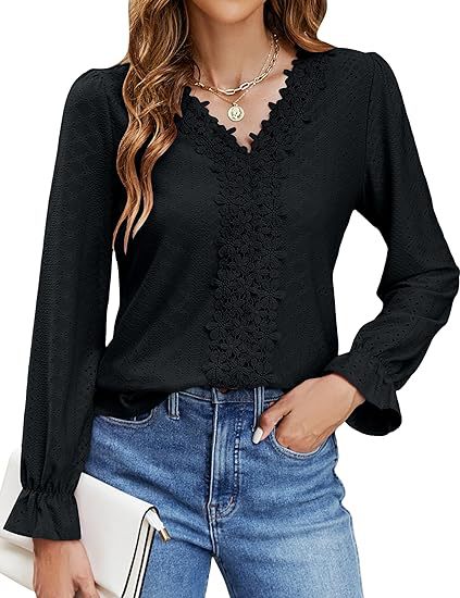 Damen elegante Bluse mit floralem Design und V-Ausschnitt Drune