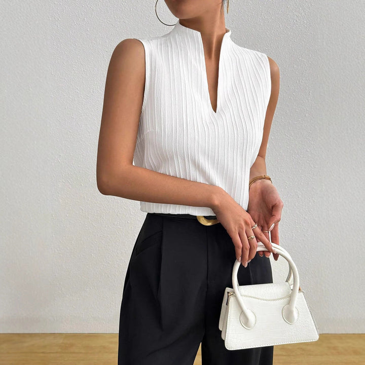 Damen Elegantes Top mit Stehkragen und feinen Plisseefalten Drune