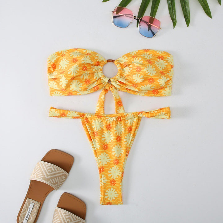 Damen Bandeau Bikini mit kreativem Raffungseffekt und verspieltem Design Drune