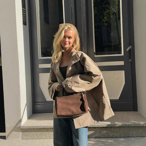 Damen lässige Oversized Jacke mit praktischen Taschen Drune
