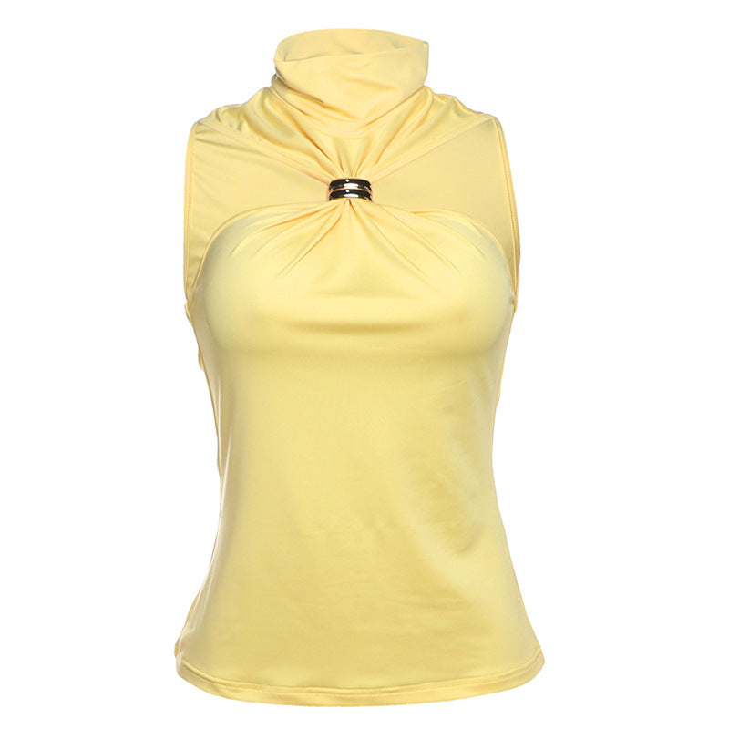 Damen elegantes Top mit hohem Kragen und schlichtem Design Drune