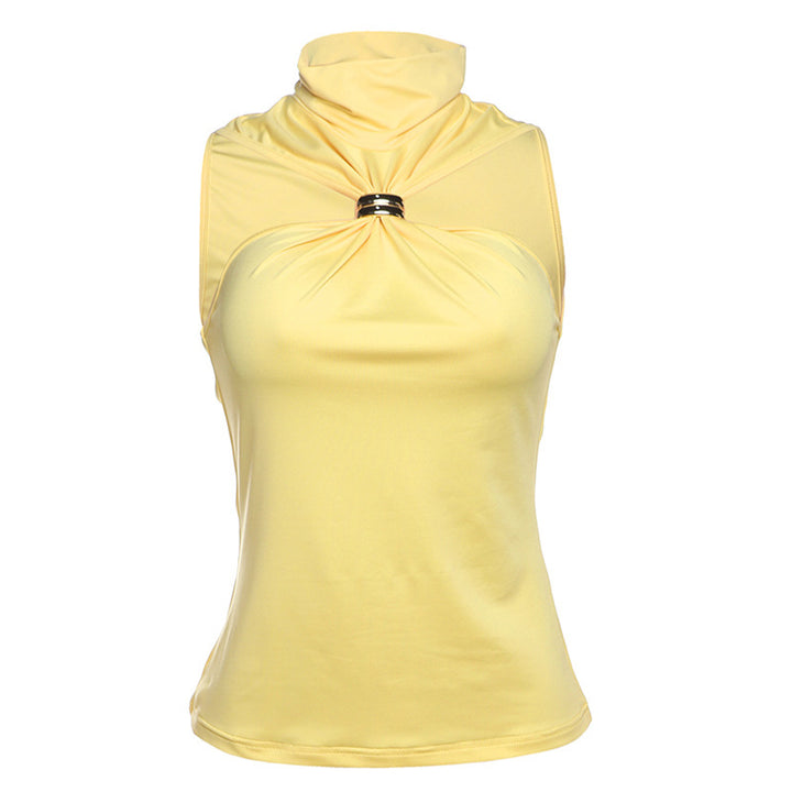 Damen elegantes Top mit hohem Kragen und schlichtem Design Drune