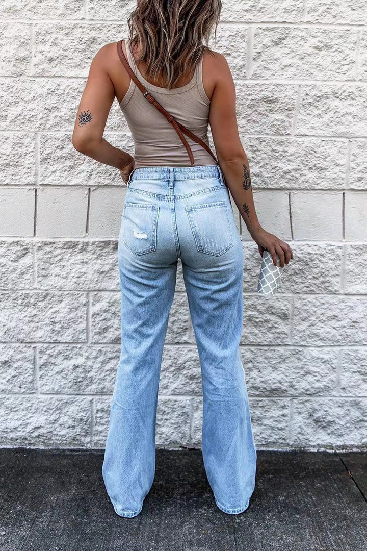 Drune | Damen High Waist Ripped Jeans mit Weitem Bein