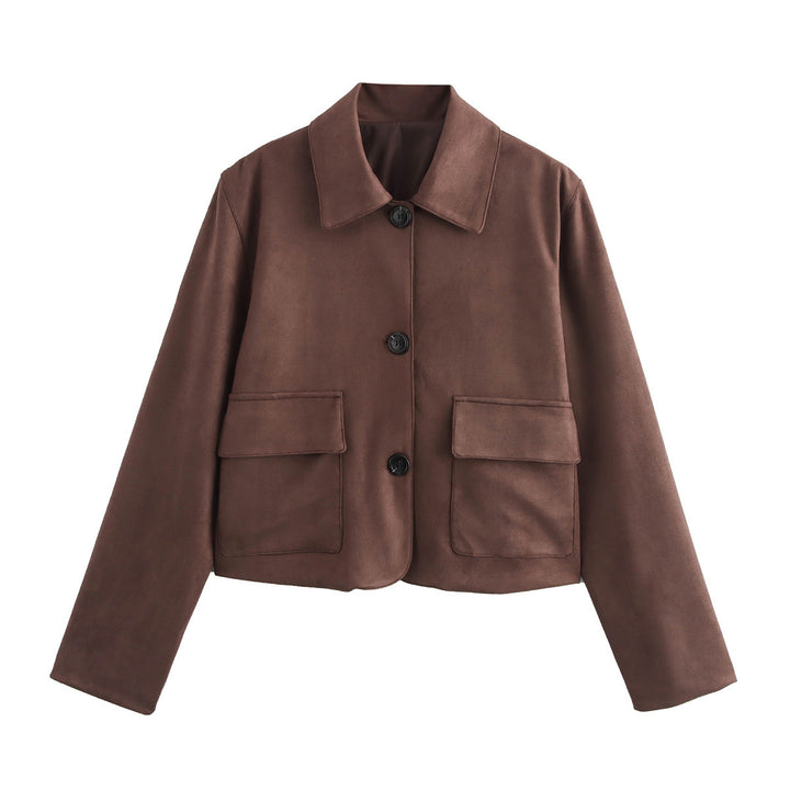 Damen modische Cropped-Jacke aus weichem Material mit praktischen Taschen Drune