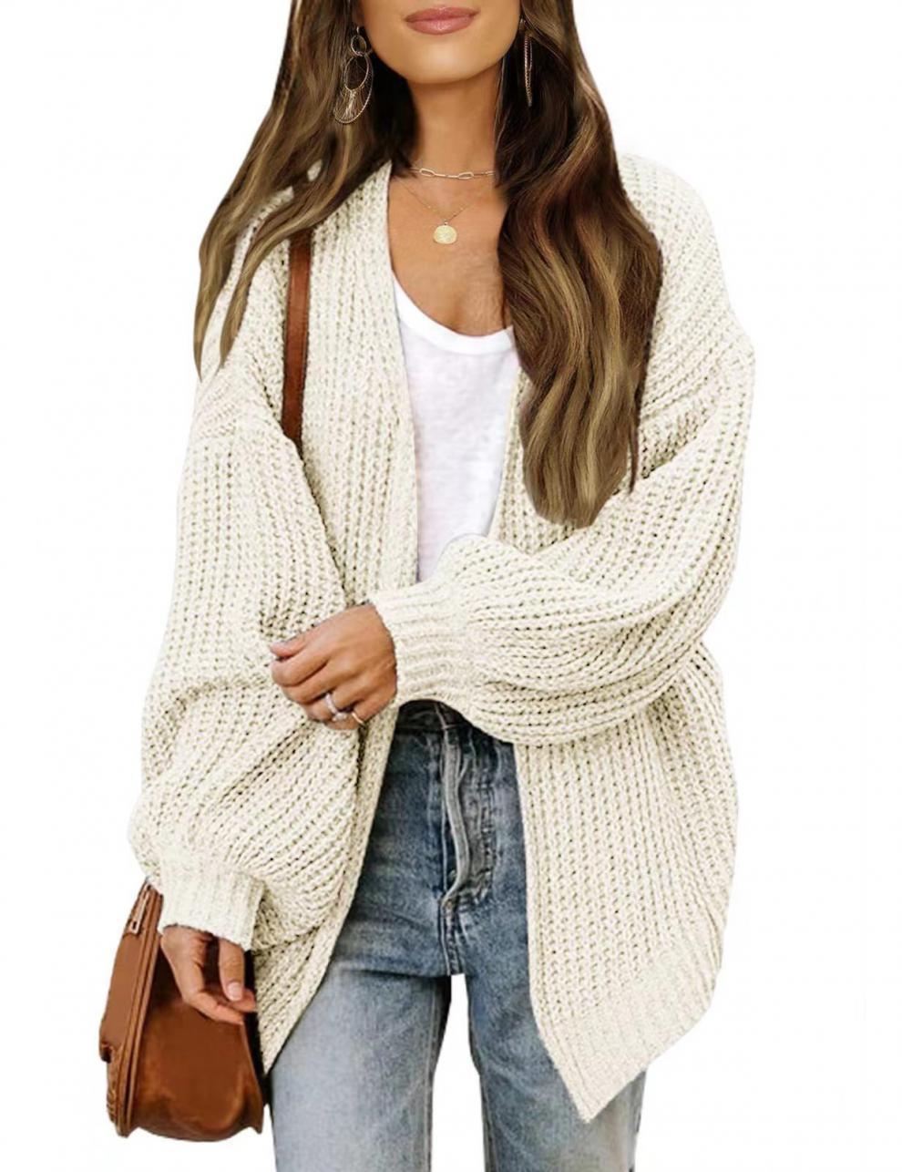 Damen lockerer Strickcardigan mit voluminösen Ärmeln und strukturiertem Design Drune