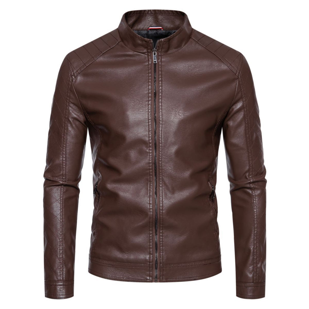 Herren nan taillierte Lederimitat-Bikerjacke mit Stehkragen und gesteppter Ärmeldetail Drune