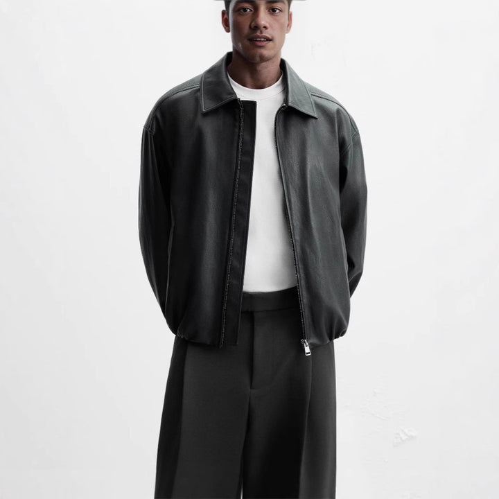 Herren elegante Kunstlederjacke mit modischem Stehkragen und seitlichen Eingrifftaschen Drune