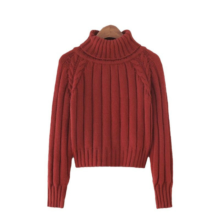 Damen Strickpullover mit hohem Kragen und Rippstruktur Drune