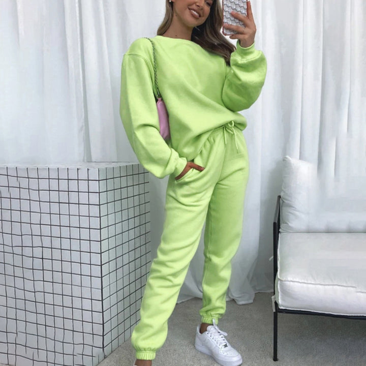 Damen nan weit geschnittenes Fleece-Freizeitset mit Sweatshirt und Jogginghose Drune