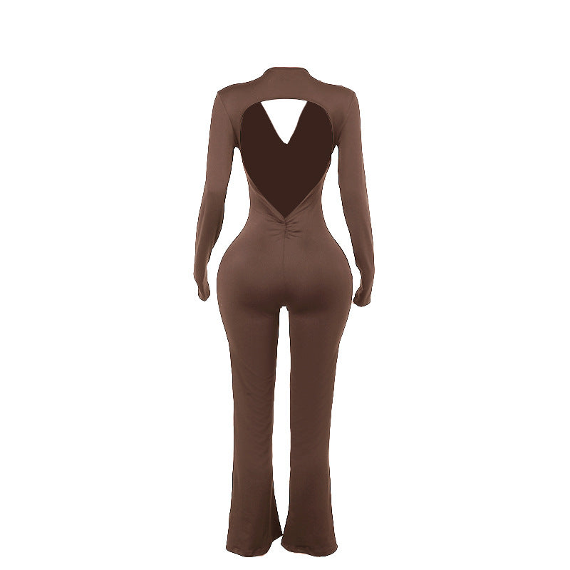 Damen trendiger Jumpsuit mit offenem Rücken und leichtem Stoff Drune