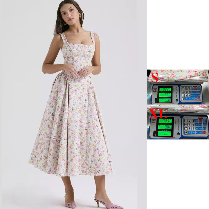 Damen Midi-Kleid mit floralem Muster und angeschnittenem Rock Drune