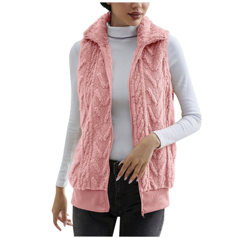Damen kuschelige Fleecejacke mit Stehkragen und praktischen Taschen Drune