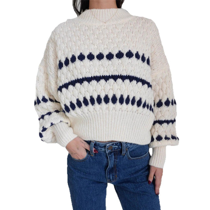 Damen Strickpullover mit modernem Zopfmuster und voluminösen Ärmeln Drune