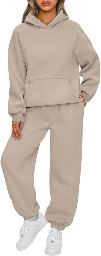Damen nan luxuriöses Oversize-Loungewear-Set Kapuzenpullover mit Kängurutasche und weit geschnittene Jogginghose mit elastischen Knöchelabschlüssen Drune