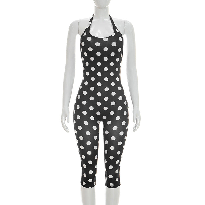 Damen Sportanzug mit Polka-Dots und tiefem V-Ausschnitt Drune
