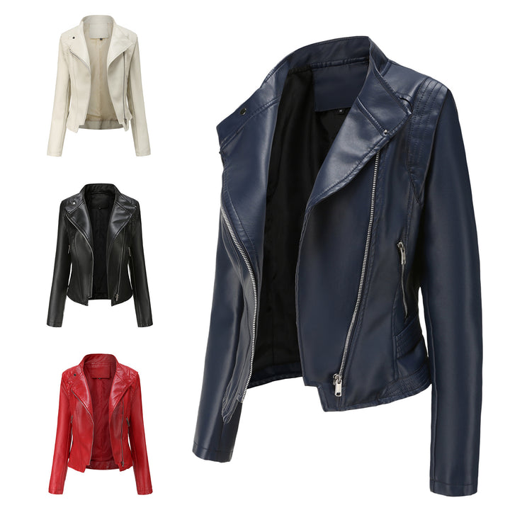 Damen nan kurze taillierte Bikerjacke aus Kunstleder mit asymmetrischem Reißverschluss Drune