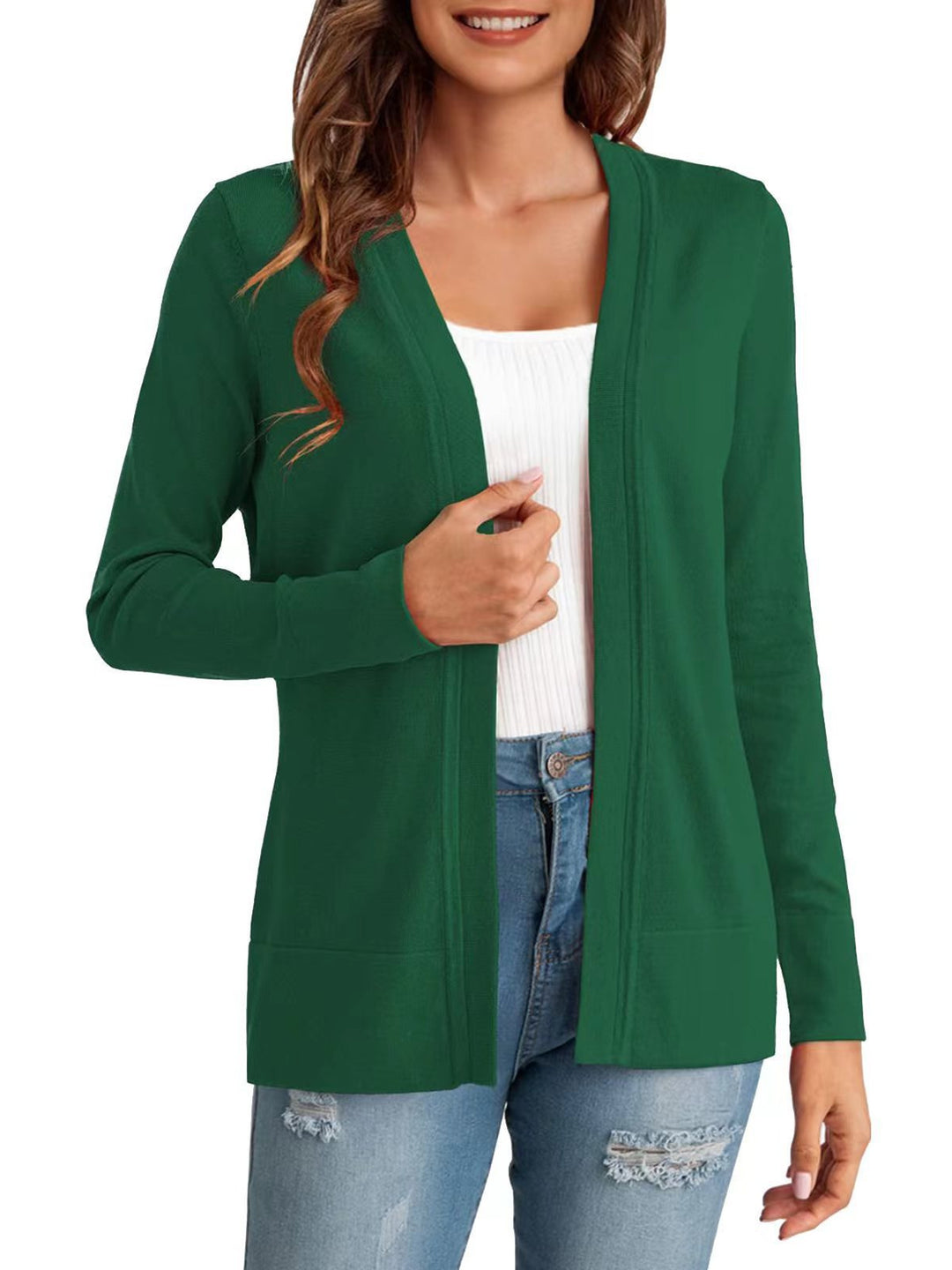 Damen Langarm Strickjacke mit offenem Design und praktischen Taschen Drune