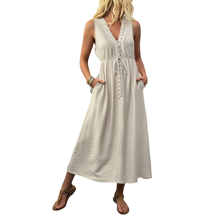 Damen Langarm-Wickelkleid mit dekorativen Knöpfen und elastischem Taillenzug Drune