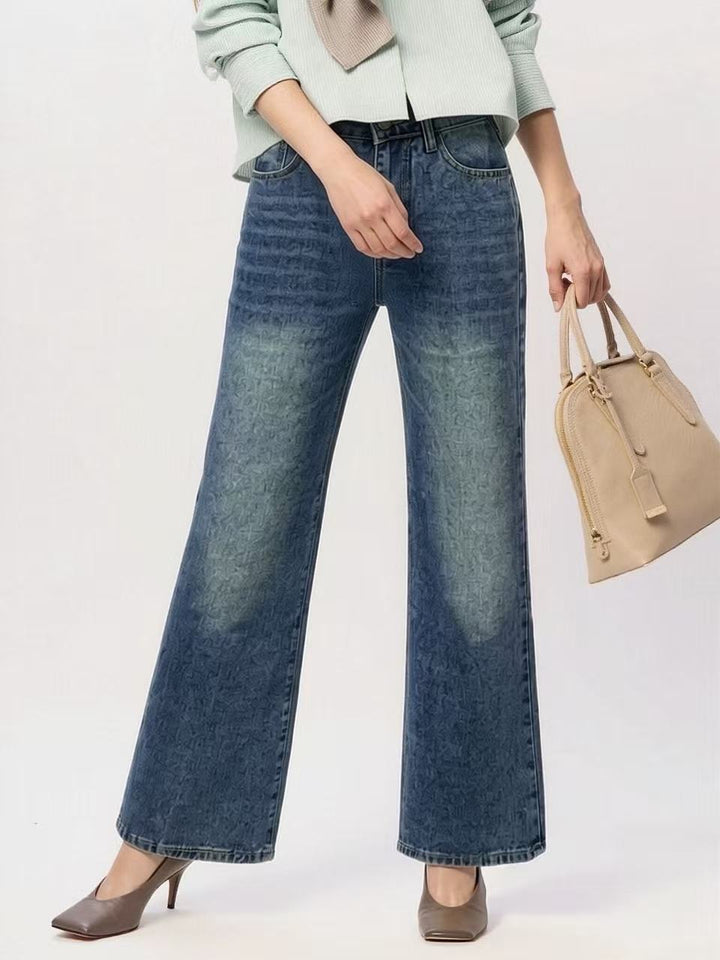 Damen weite High-Waist Jeans mit einzigartiger Textur Drune