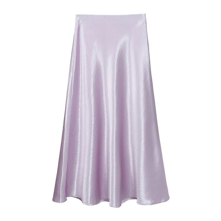 Damen nan eleganter Midirock aus Satin mit A-Linie und nahtlosem Bund Drune