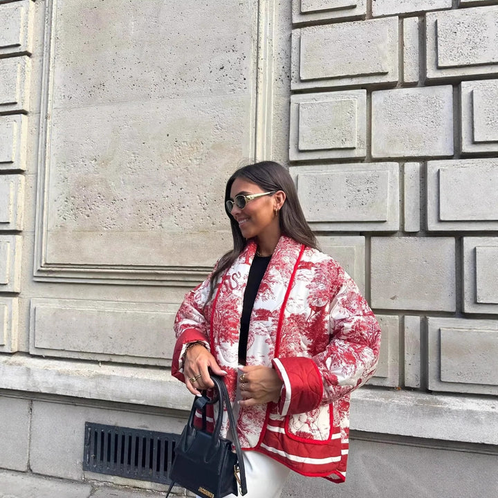 Damen Steppjacke mit floralem Design und eleganten Taschen Drune