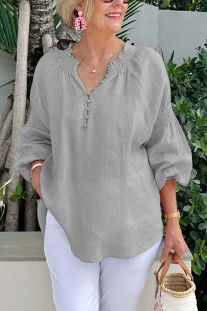 Damen luftige Bluse mit Smock-Ärmeln Drune