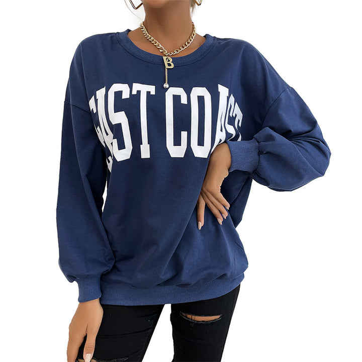 Damen lässiger Oversize-Pullover mit modischem Schriftzug Drune