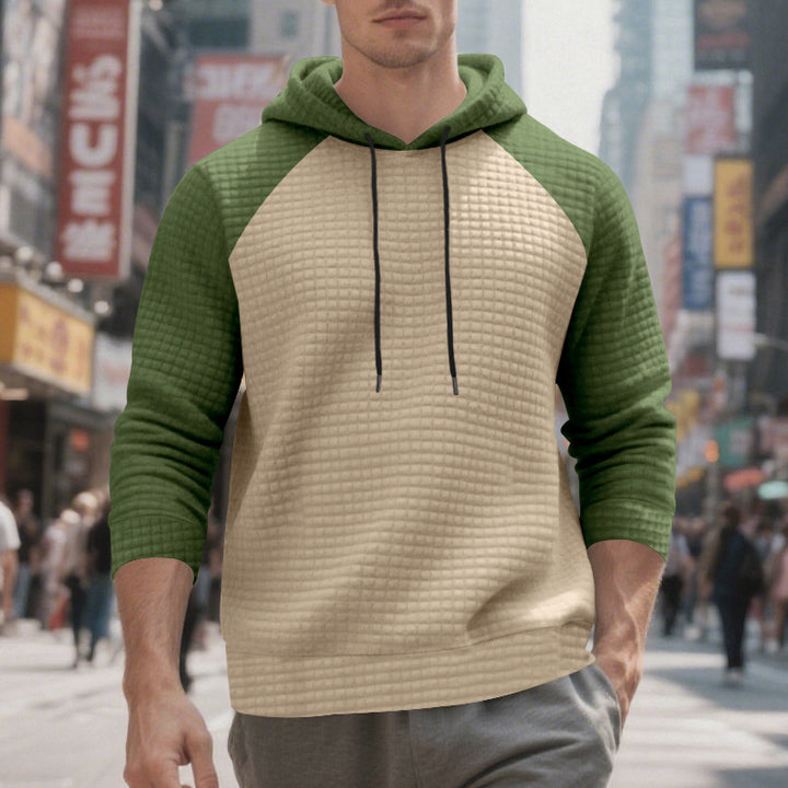 Herren nan strukturierter Raglan-Kapuzenpullover mit Waffelstruktur, Kordelzugkapuze und gerippten Bündchen Drune