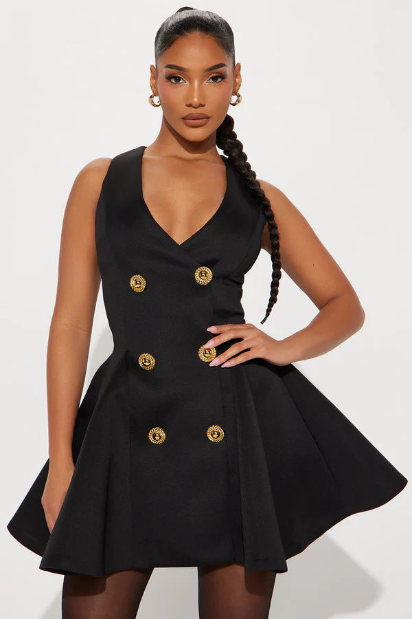 Damen Minikleid mit doppelter Knopfleiste und ausgestelltem Rock Drune