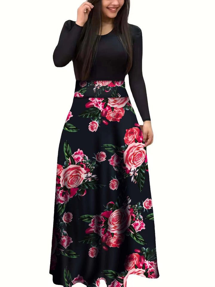 Damen Elegantes Maxikleid mit grafischem Druck und flexiblem Bund Drune