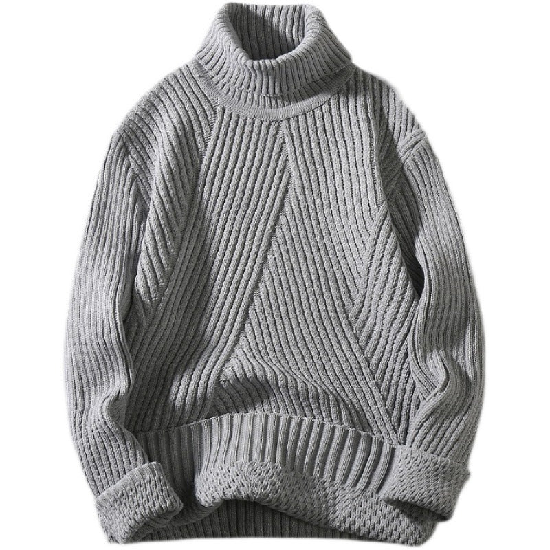 Herren nan strukturierter Rollkragenpullover mit diagonaler Rippstruktur und schlanker Passform Drune